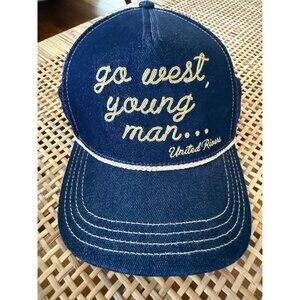 United Rivers Navy Selvedge Denim Trucker Hat – “Go West, Young Man” Chain Stitc